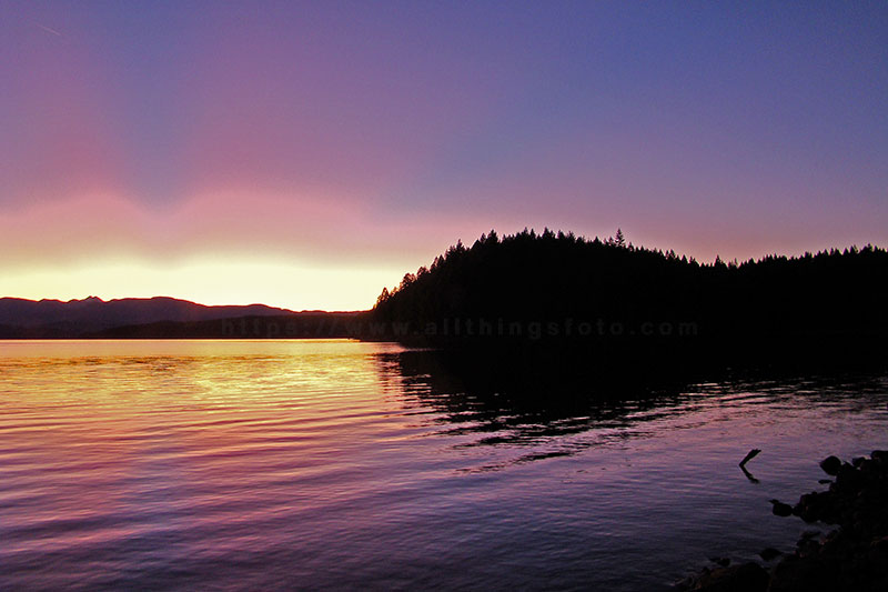 photo of the sunset during the golden hour over Campbell Lake at Burnt Beach Campground