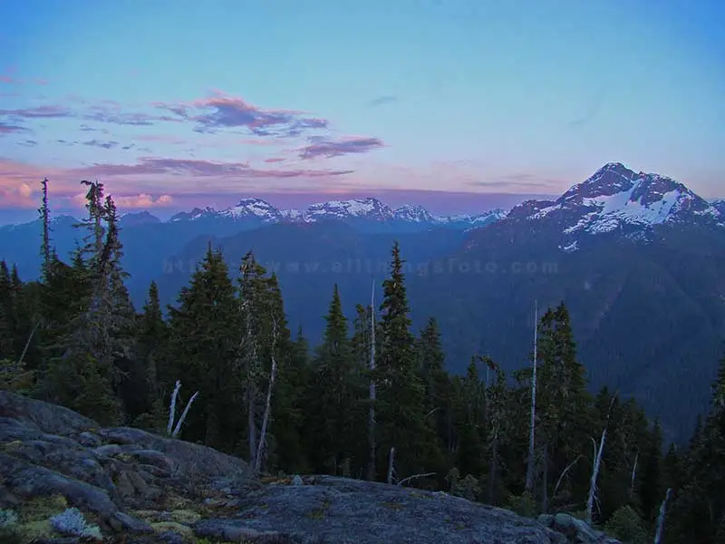 Beautiful photo of a sunset from atop of Crest Mountain on Vancouver Island, Canada