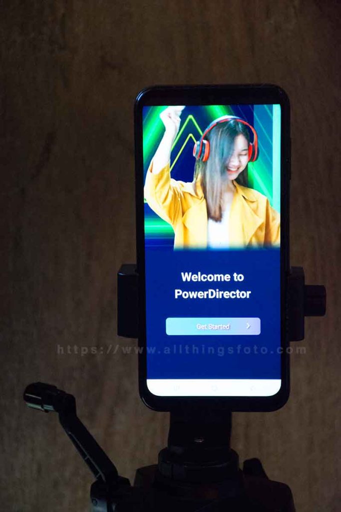 image of a smartphone showing the free video editing app called Power Director