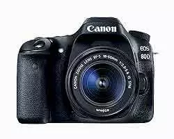 image of one of the best low light video cameras the Canon EOS 80D digital slr camera with EF-S 18-55mm f-3.5-5.6 lens