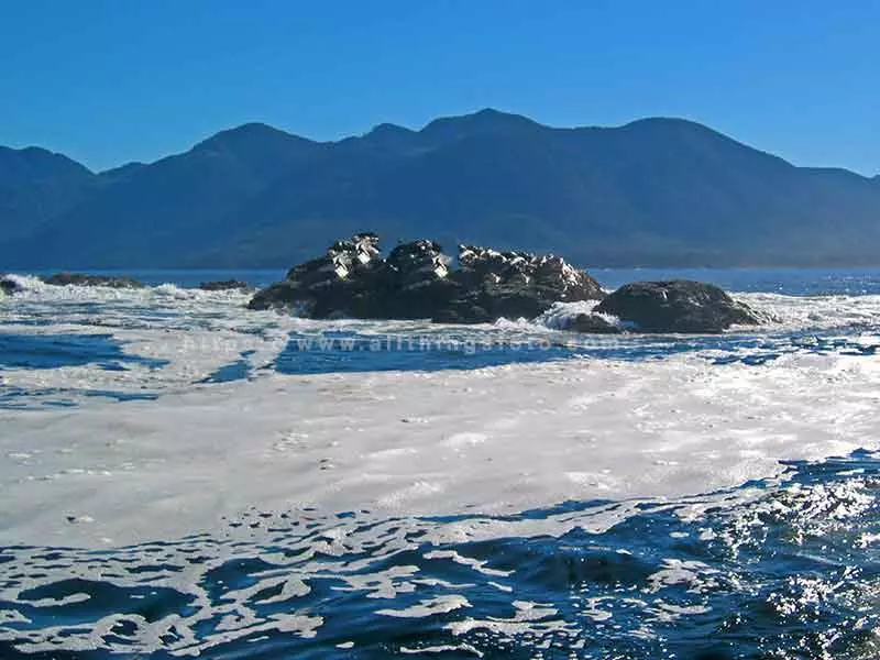 seascape photo of lighthouse point surf off of Nootka Island, Vancouver Island