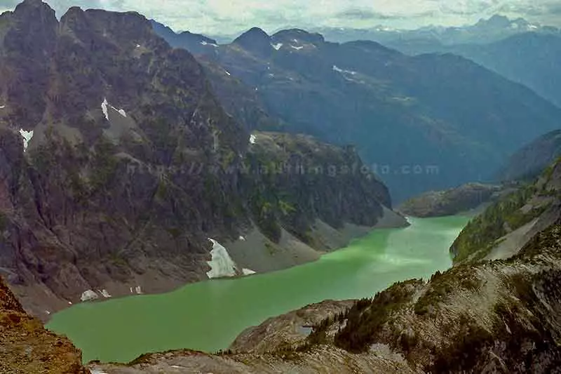 landscape photo of Mila Lake from atop of the Comox Glacier On Vancouver Island